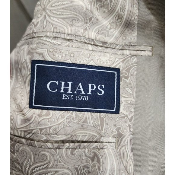 Chaps Beige Striped 2 Button Paisley Lined Suit Jacket Blazer Sport Coat Sz 44R - Picture 9 of 12